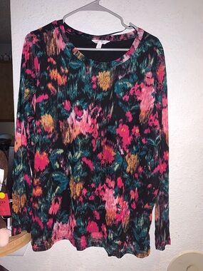 Terra & Sky Multicolor Floral-Abstract Long Sleeve Crewneck Top